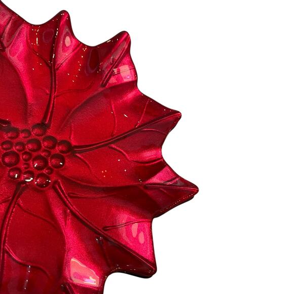 4 Akcam Turkish Glass Red Shimmer Poinsettia 8" Plate Set of 4 Christmas Holiday - Picture 6 of 16